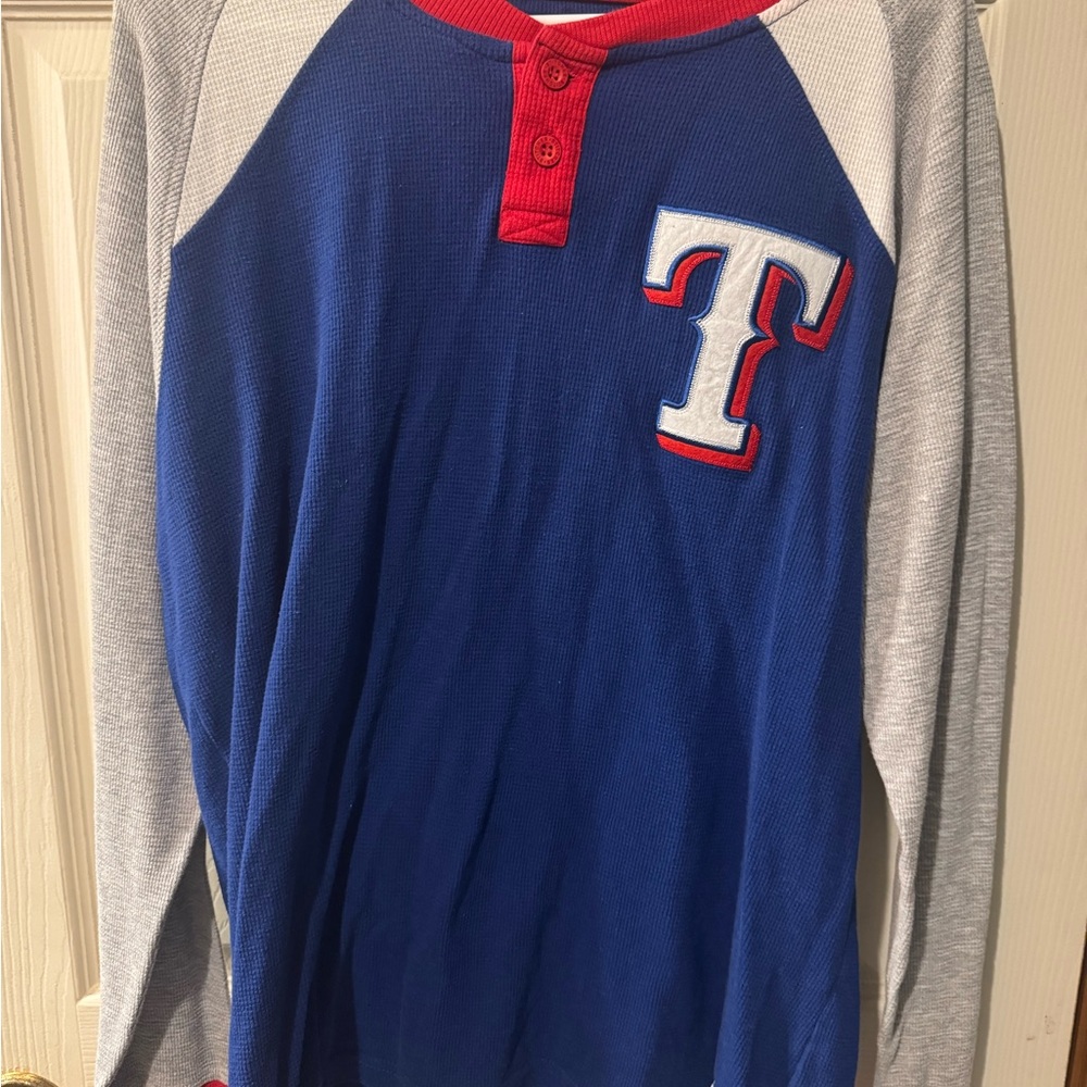 MLB True Fans Texas Rangers Stitched Thermal Long Sleeve Shirt - Size L